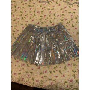 Flared Pleated Skirt Iridescent See Through Mini Skirt High Waist Clubwear